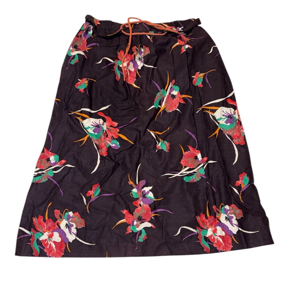 Floral A-Line Skirt - Black with Red and Purple Accents